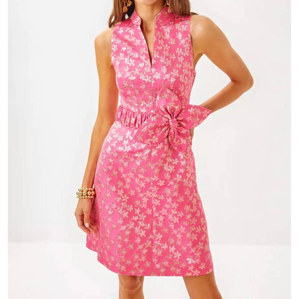 NEW LILLY PULITZER tazie mini dress in rousseau pink ditsy daisy metallic brocad